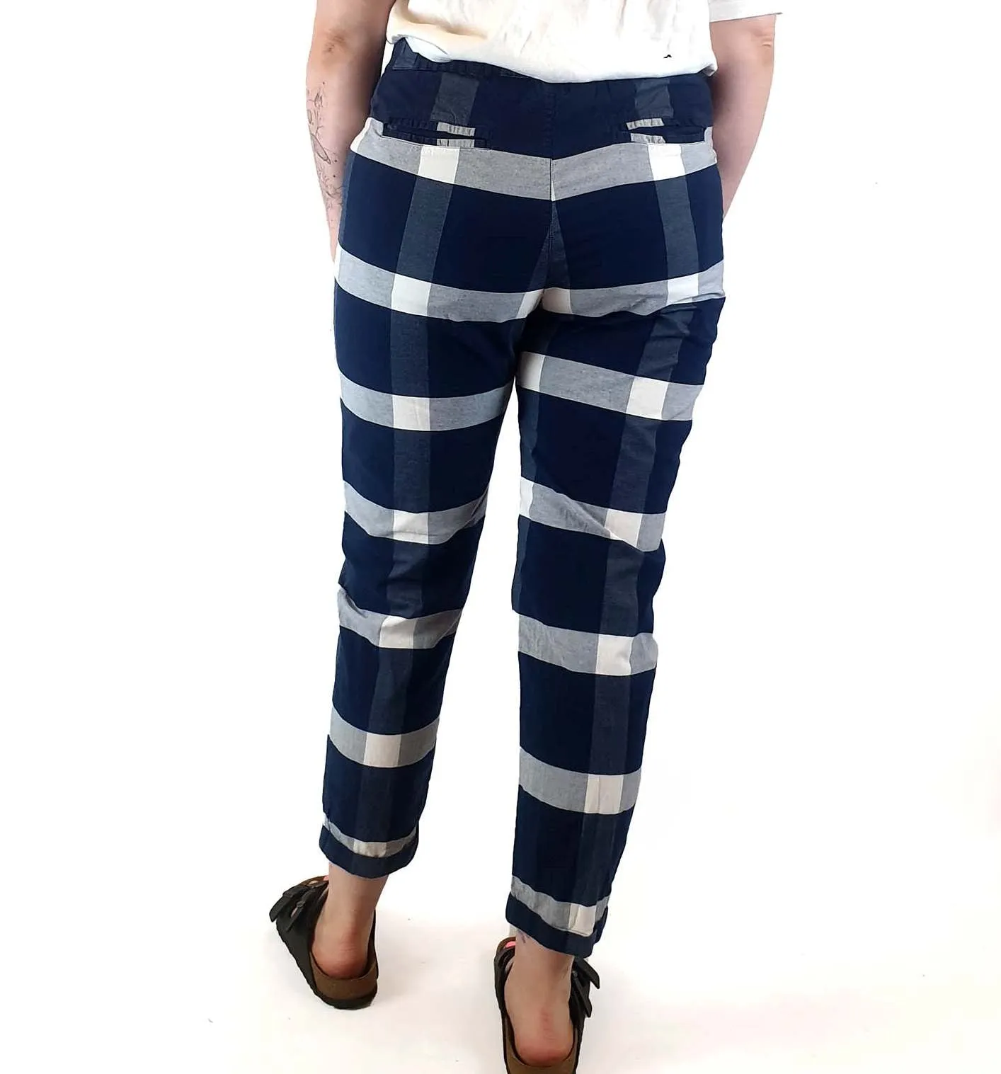 Kowtow blue and white check print pants size M