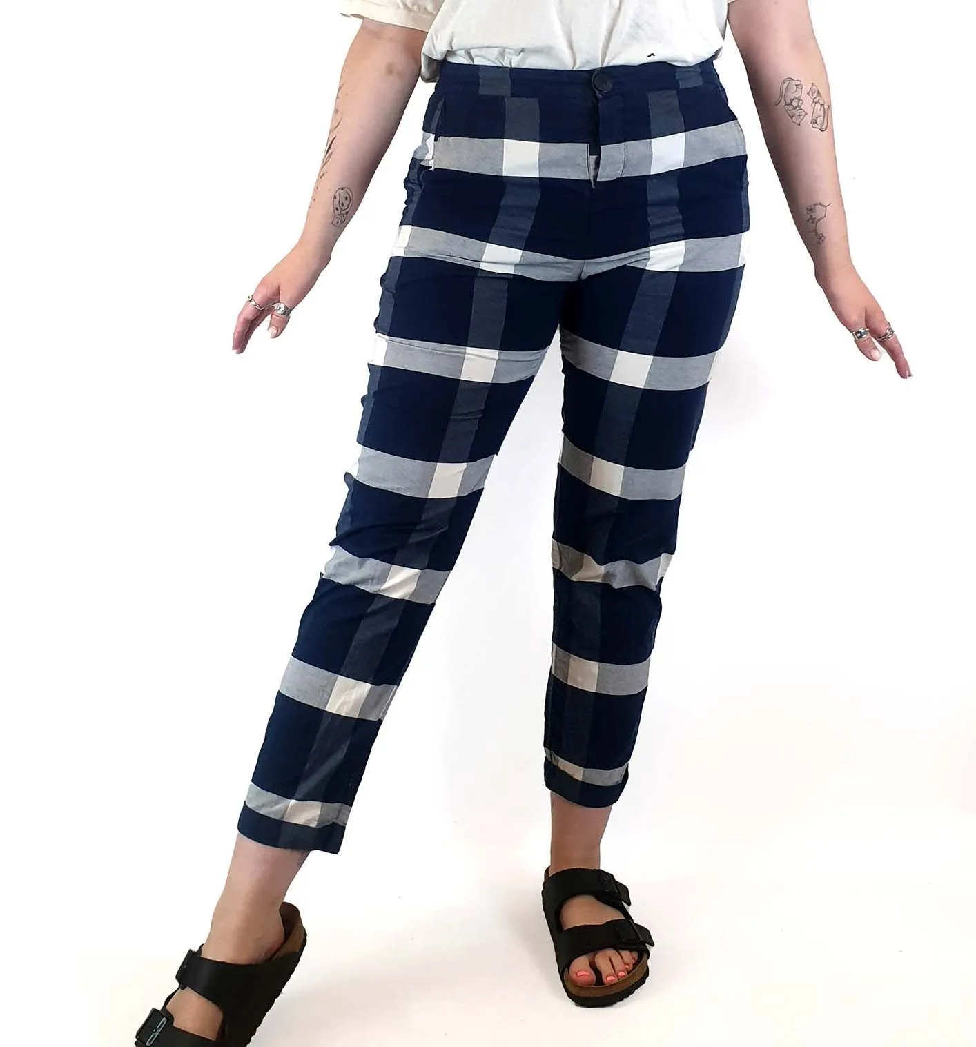 Kowtow blue and white check print pants size M