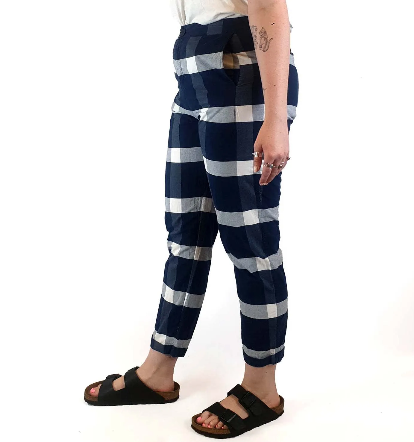 Kowtow blue and white check print pants size M
