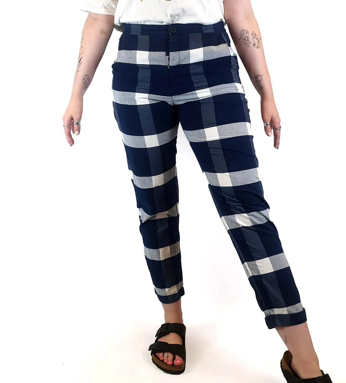 Kowtow blue and white check print pants size M