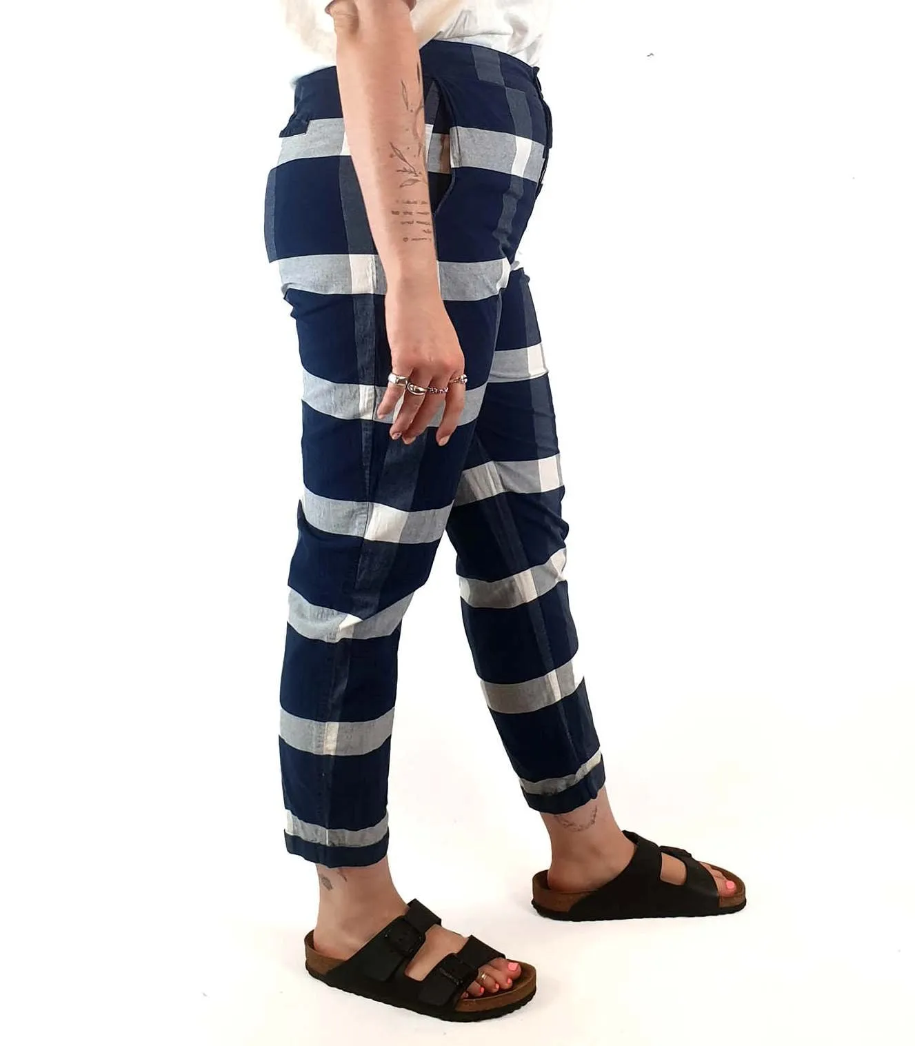 Kowtow blue and white check print pants size M