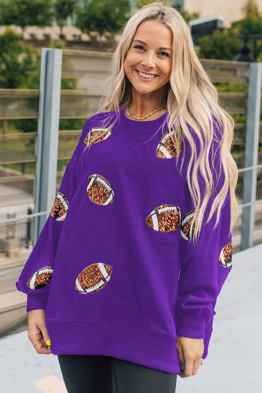 Kyoho Grape Sequin Rugby Graphic Pullover Sweatshirt