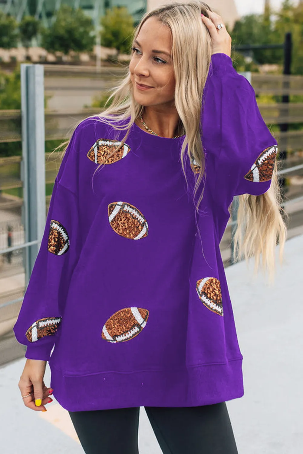 Kyoho Grape Sequin Rugby Graphic Pullover Sweatshirt