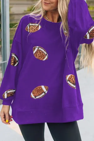 Kyoho Grape Sequin Rugby Graphic Pullover Sweatshirt