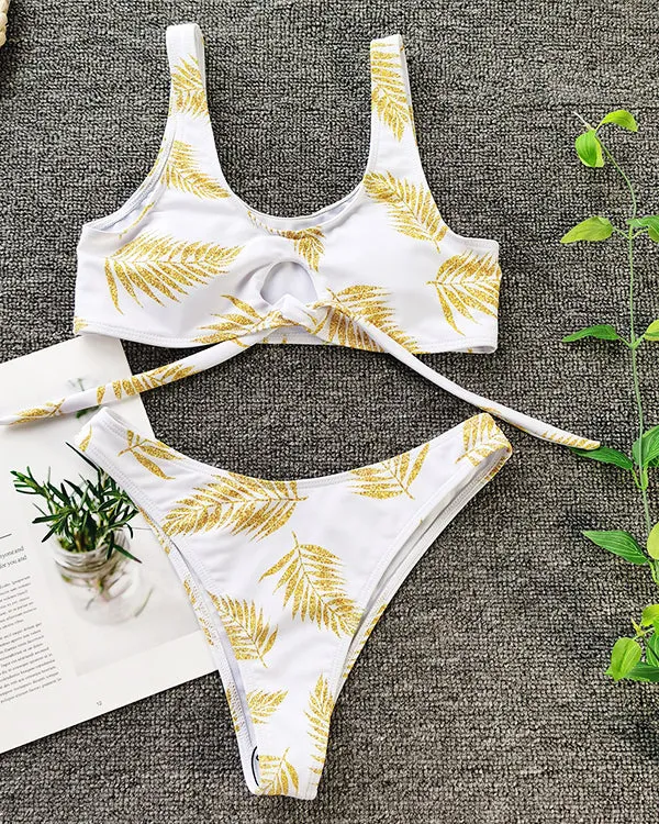 Leaf Tie Front Bikini Sets