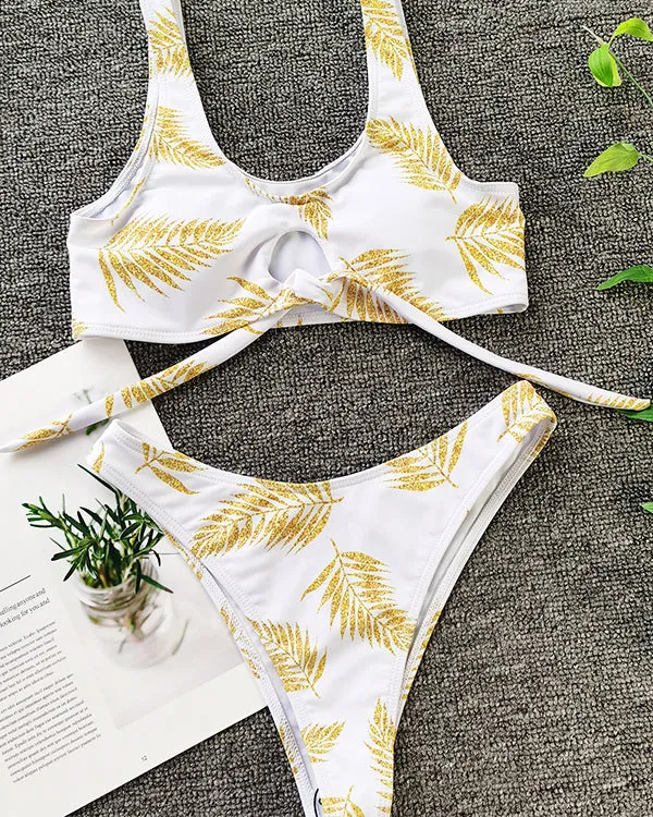Leaf Tie Front Bikini Sets