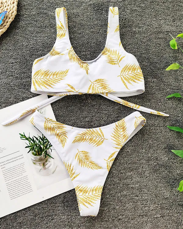Leaf Tie Front Bikini Sets