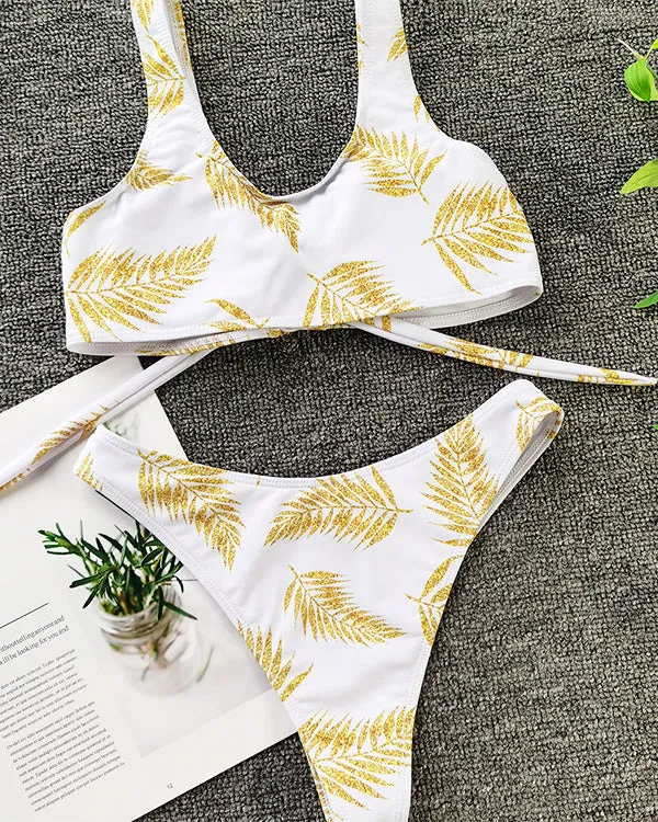 Leaf Tie Front Bikini Sets
