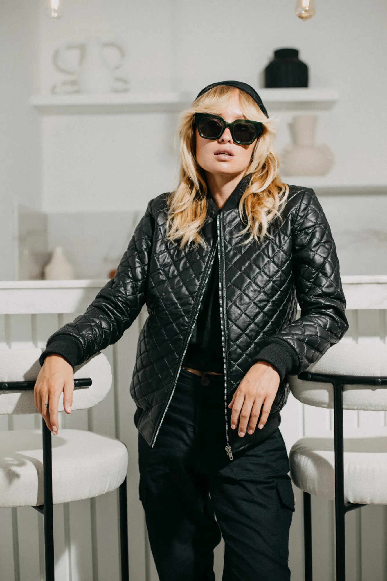'Leni' Ladies Leather Bomber Jacket