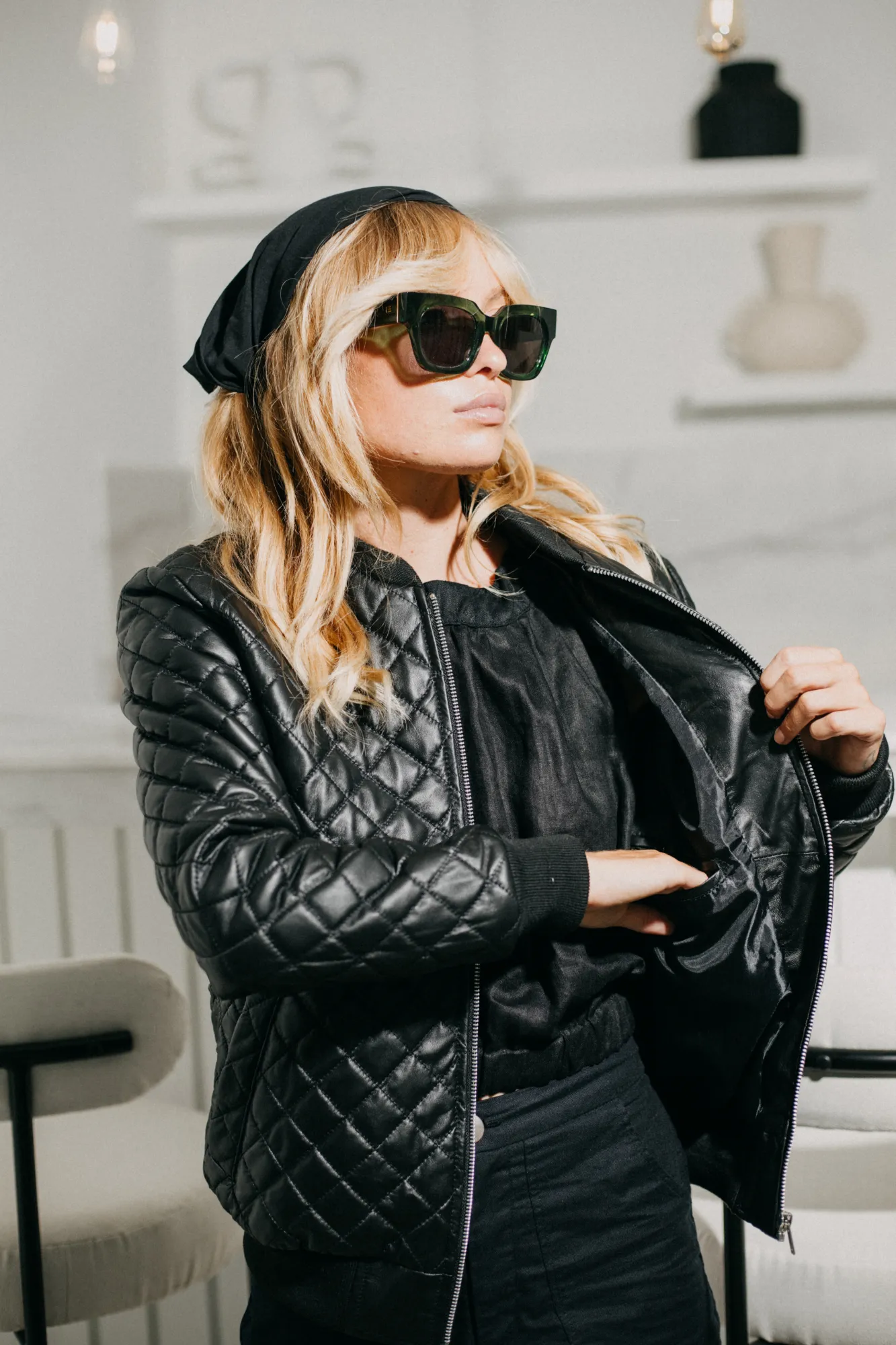 'Leni' Ladies Leather Bomber Jacket