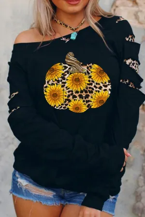 Leopard One Shoulder Sweatshirt without Necklace