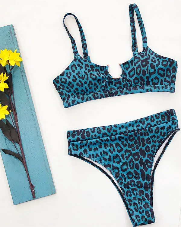 Leopard Print Cut Out High Waisted Bikini Sets