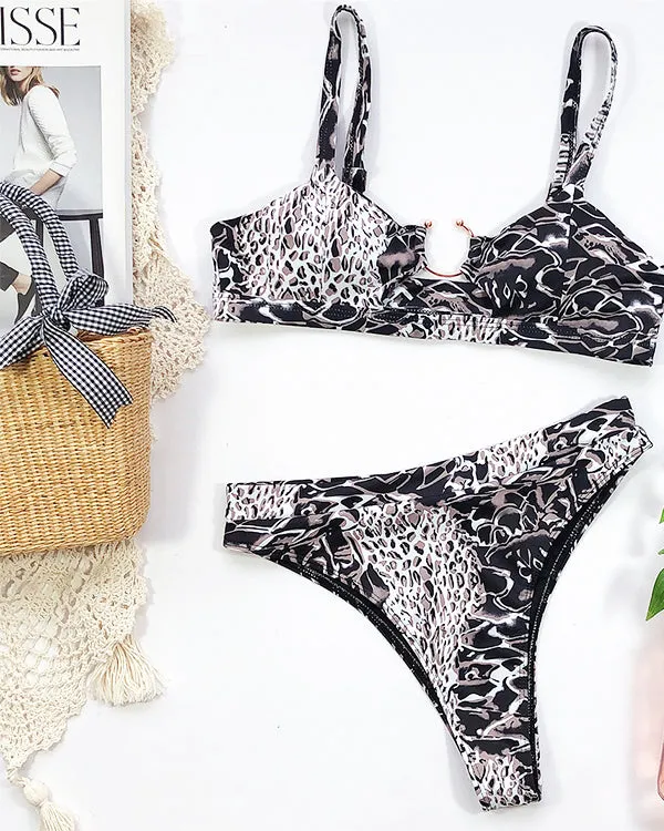 Leopard Print Cut Out High Waisted Bikini Sets