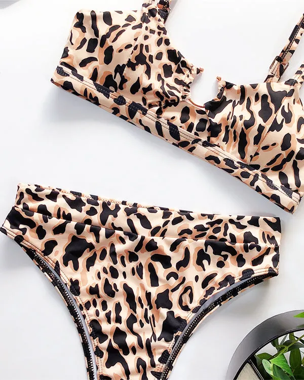 Leopard Print Cut Out High Waisted Bikini Sets