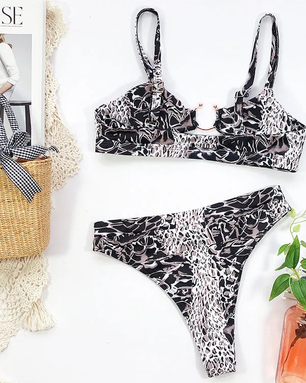 Leopard Print Cut Out High Waisted Bikini Sets