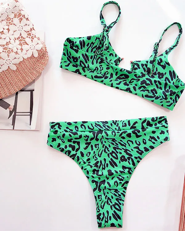 Leopard Print Cut Out High Waisted Bikini Sets