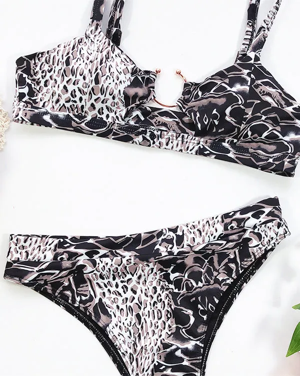 Leopard Print Cut Out High Waisted Bikini Sets