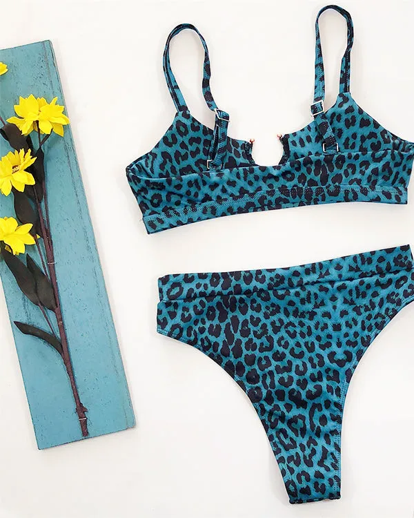 Leopard Print Cut Out High Waisted Bikini Sets