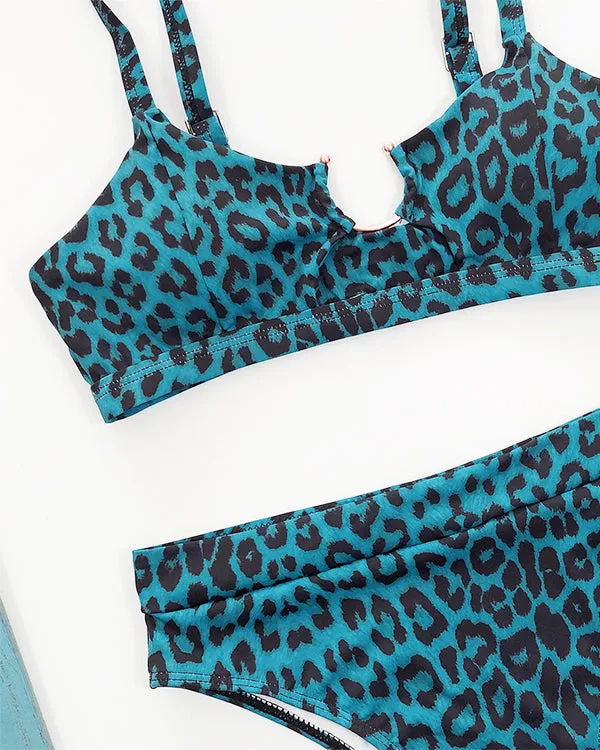 Leopard Print Cut Out High Waisted Bikini Sets