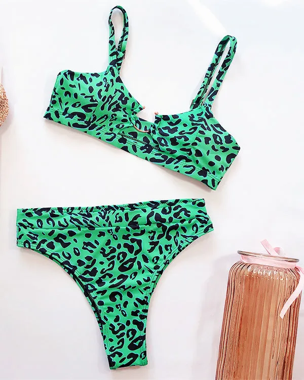 Leopard Print Cut Out High Waisted Bikini Sets