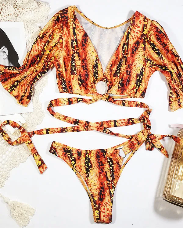 Leopard Print Lace Up Bikini Sets