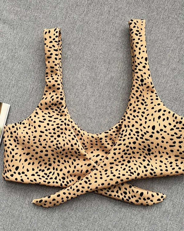 Leopard Tie Front Bikini Sets