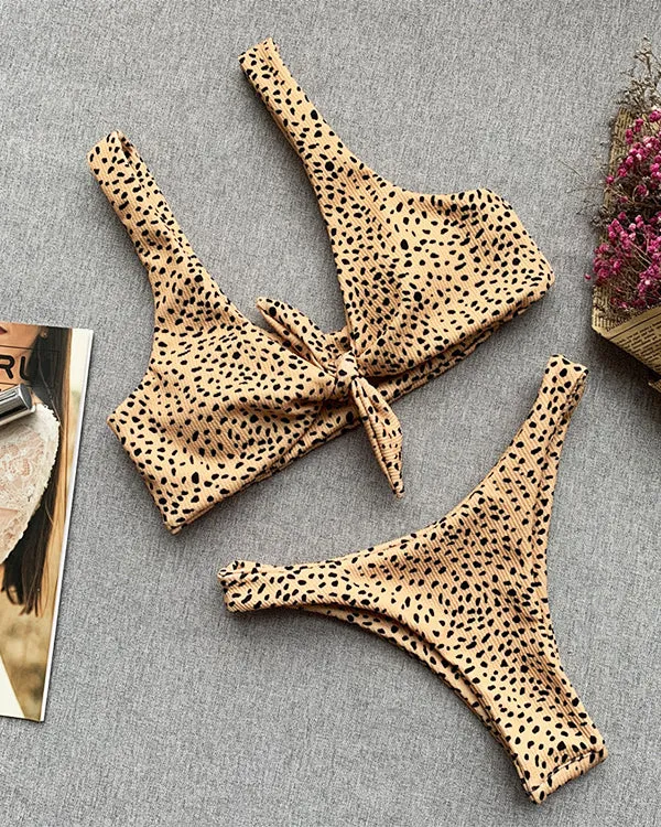 Leopard Tie Front Bikini Sets