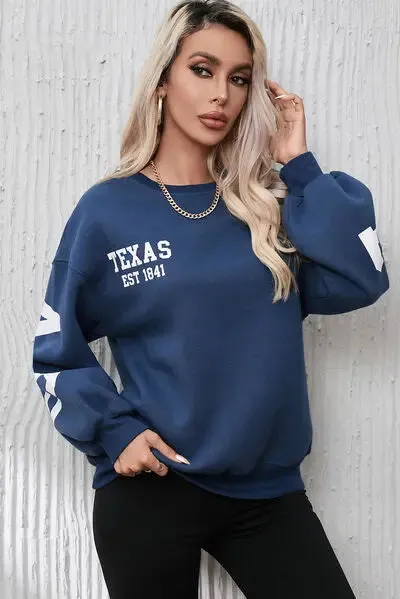 Letter Graphic Round Neck Dropped Shoulder Sweatshirt