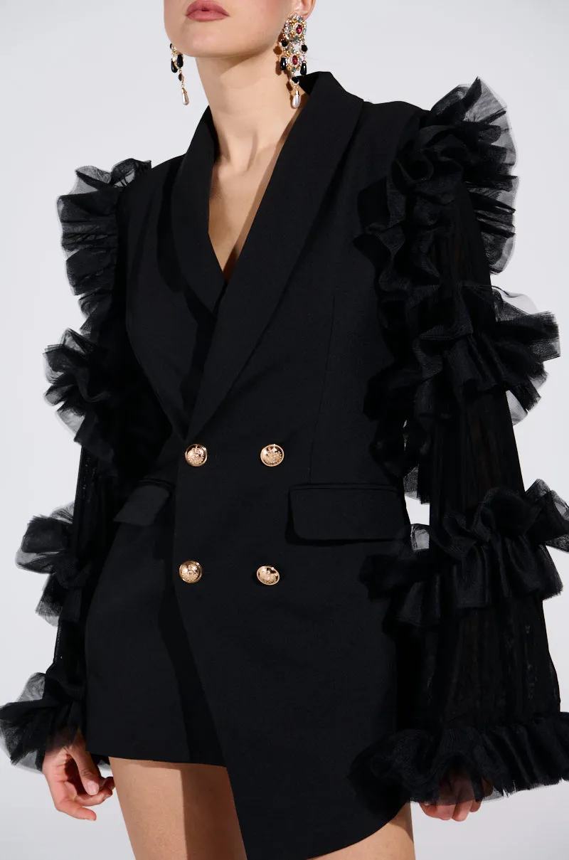 LIVING OVER THE TOP RUFFLE SLEEVE BLAZER MINI DRESS