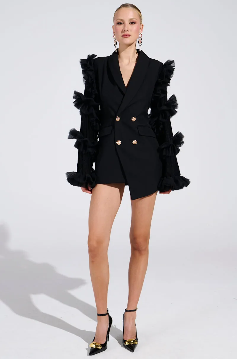 LIVING OVER THE TOP RUFFLE SLEEVE BLAZER MINI DRESS