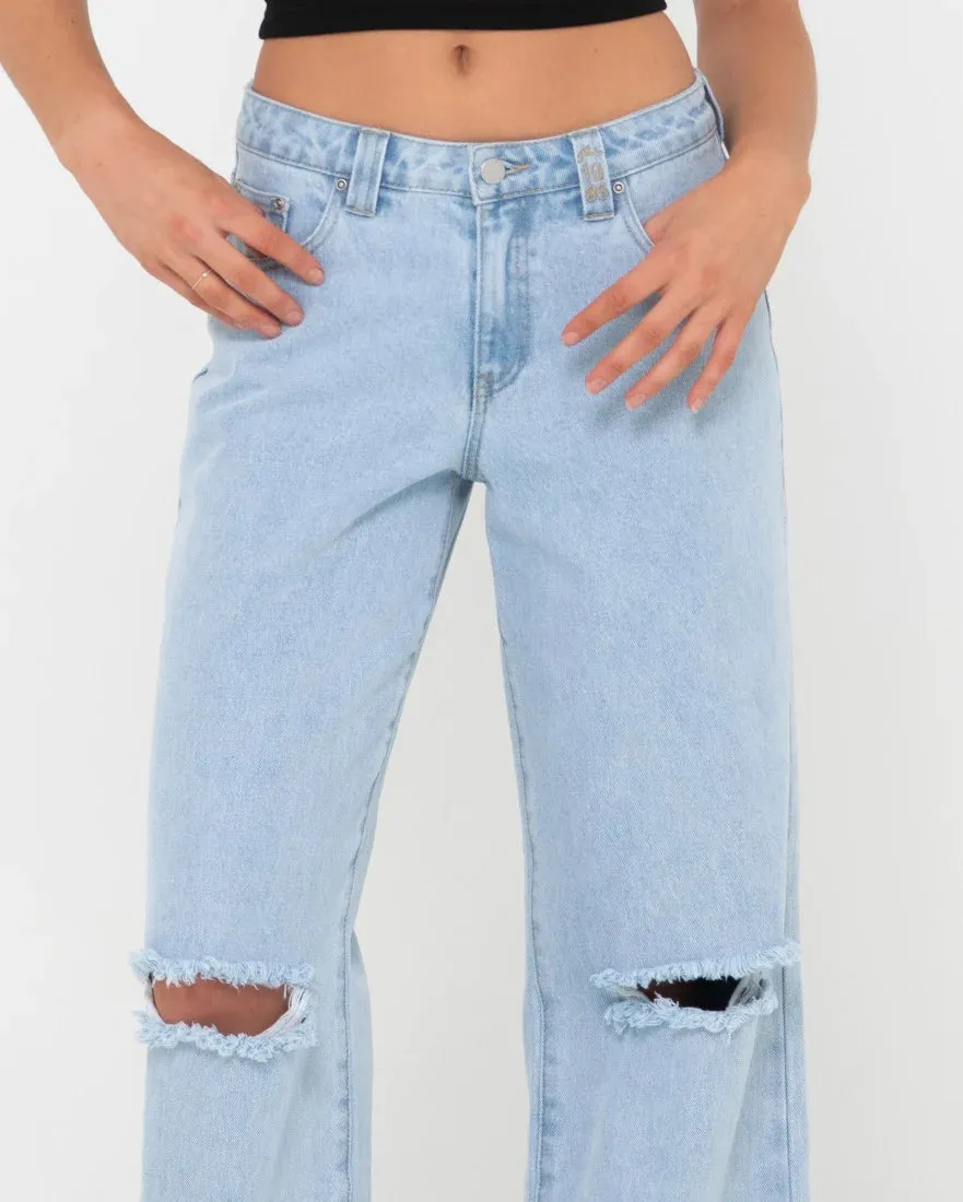 Low Rise Wide Leg Ripped Denim Jeans