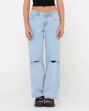 Low Rise Wide Leg Ripped Denim Jeans