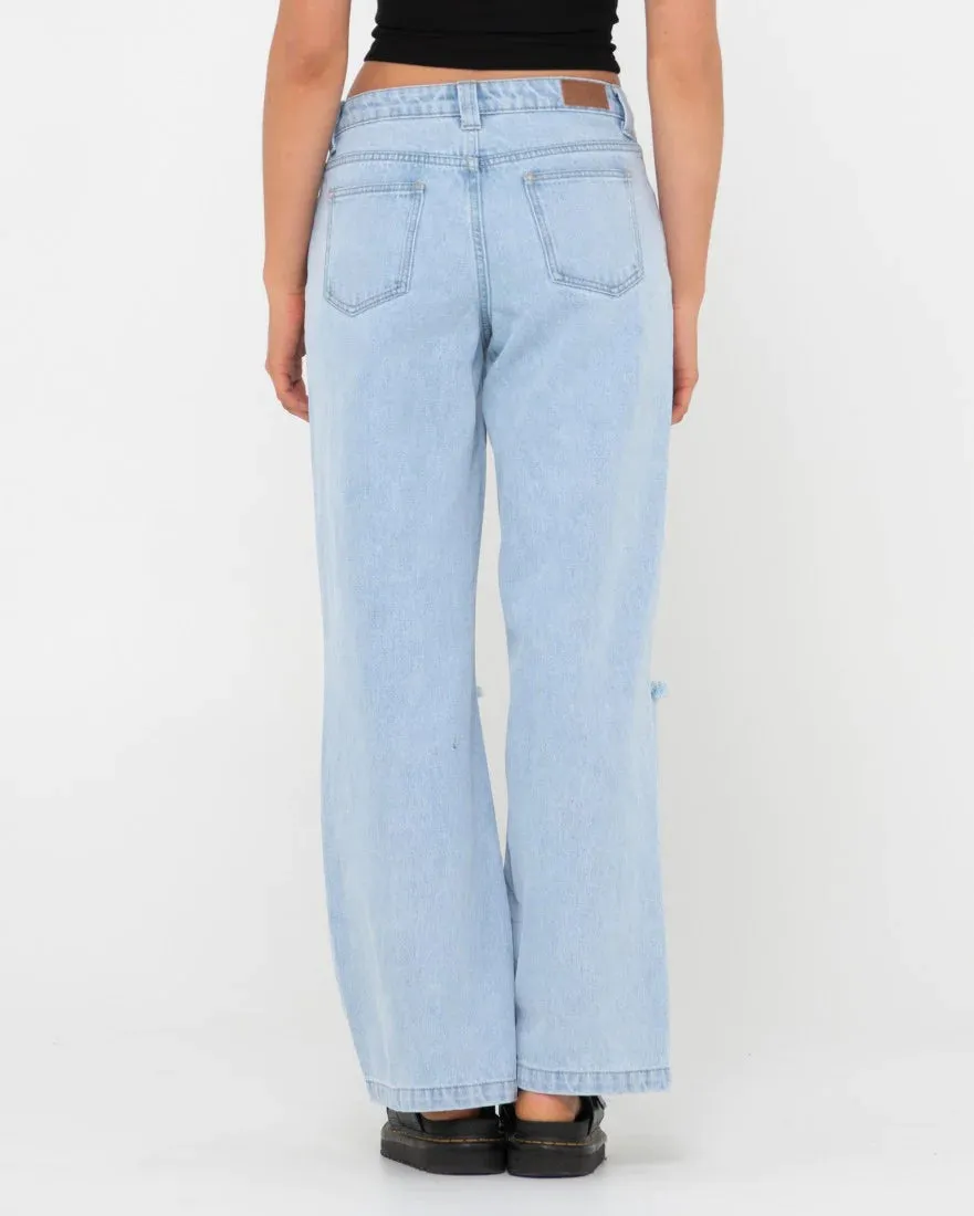 Low Rise Wide Leg Ripped Denim Jeans
