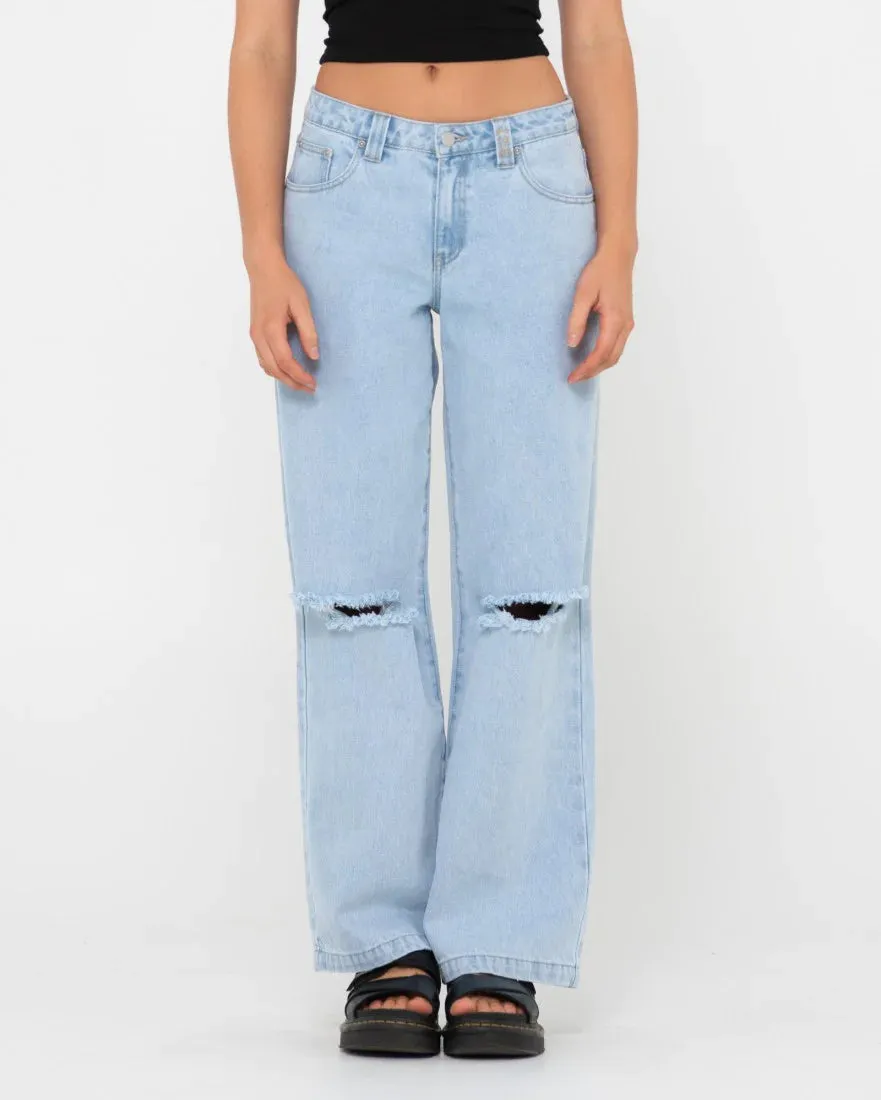 Low Rise Wide Leg Ripped Denim Jeans