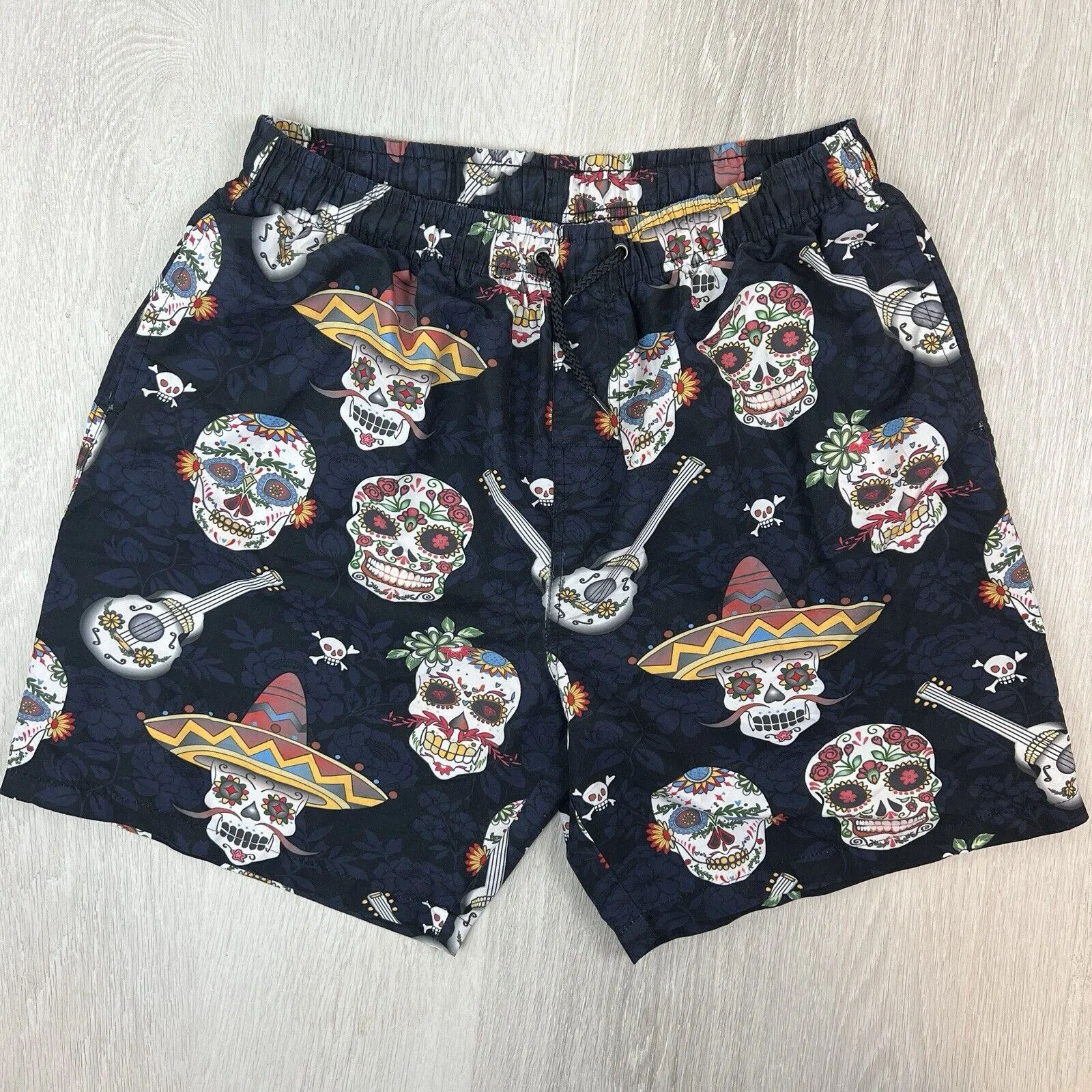 Lowes Mens Mexican Calavera Swim Shorts Boardies Beach Shorts Size XL