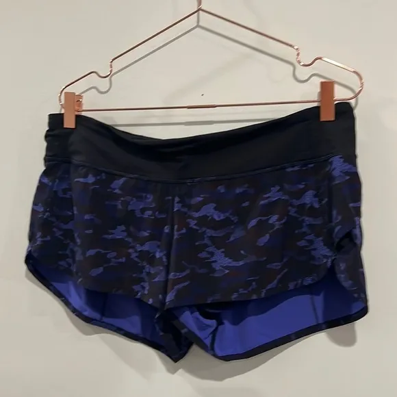 Lululemon blue /purple camo pattern running shorts. Size 10