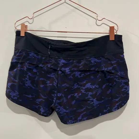 Lululemon blue /purple camo pattern running shorts. Size 10