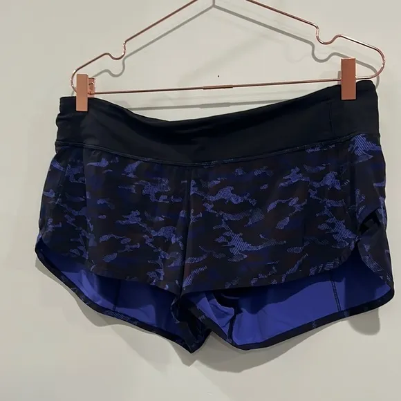 Lululemon blue /purple camo pattern running shorts. Size 10