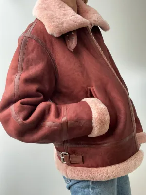 Maje Shearling Jacket Claret