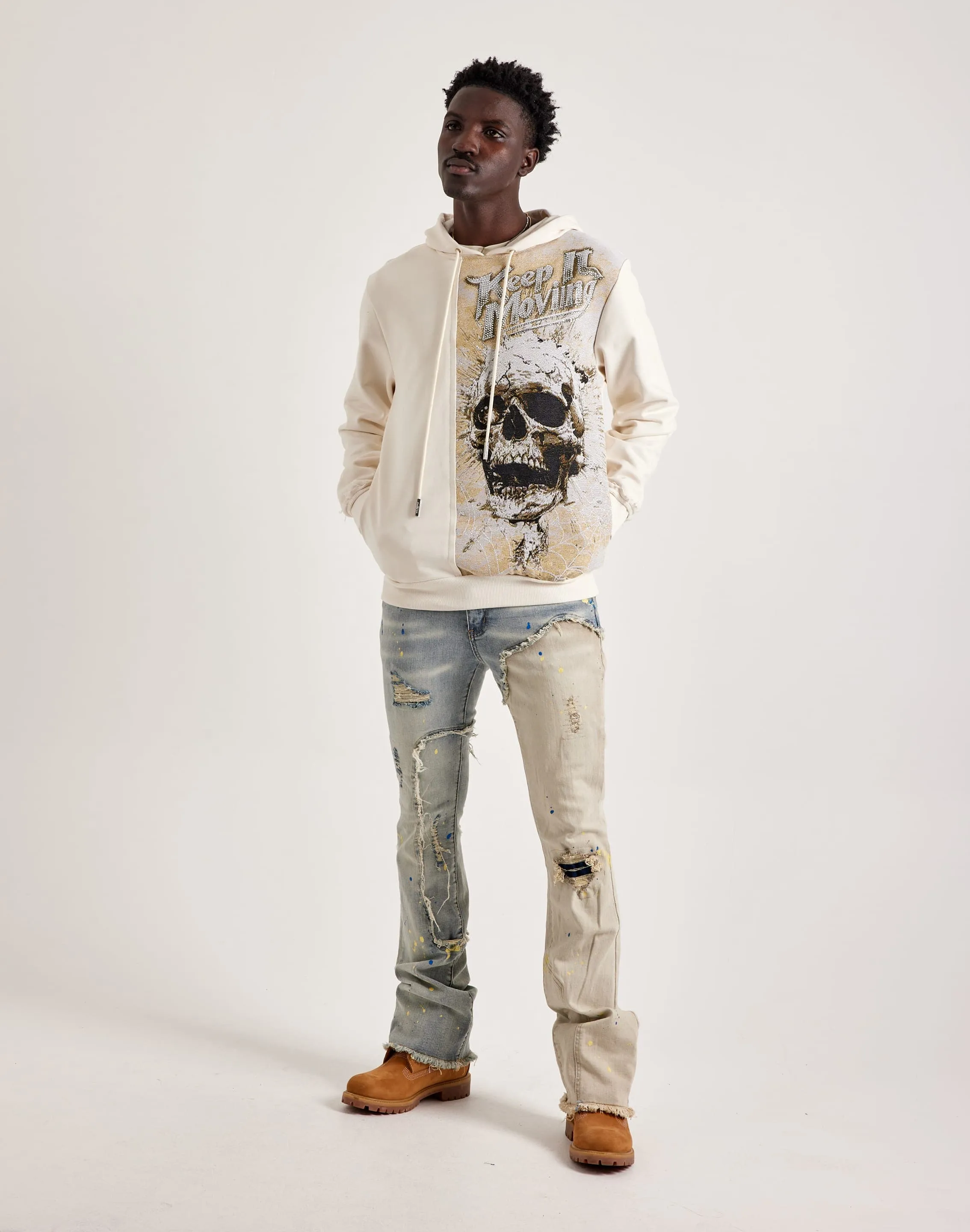 Majestik Skull Head Tapestry Mix Hoodie