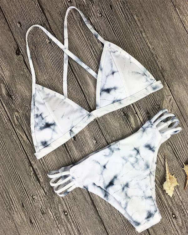 Marble Print Triangle Bikini Sets
