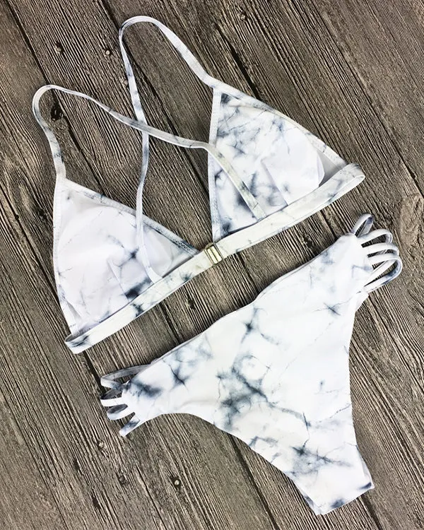 Marble Print Triangle Bikini Sets