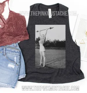 Marilyn Monroe Barbell Lifting Pinup Cropped Tank / Crossfit / Workout Tank