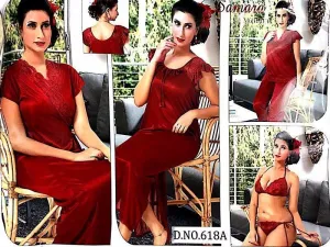 Maroon Wedding Nighty Sets For Bridals - 618A - 6 Pieces Nighty Sets