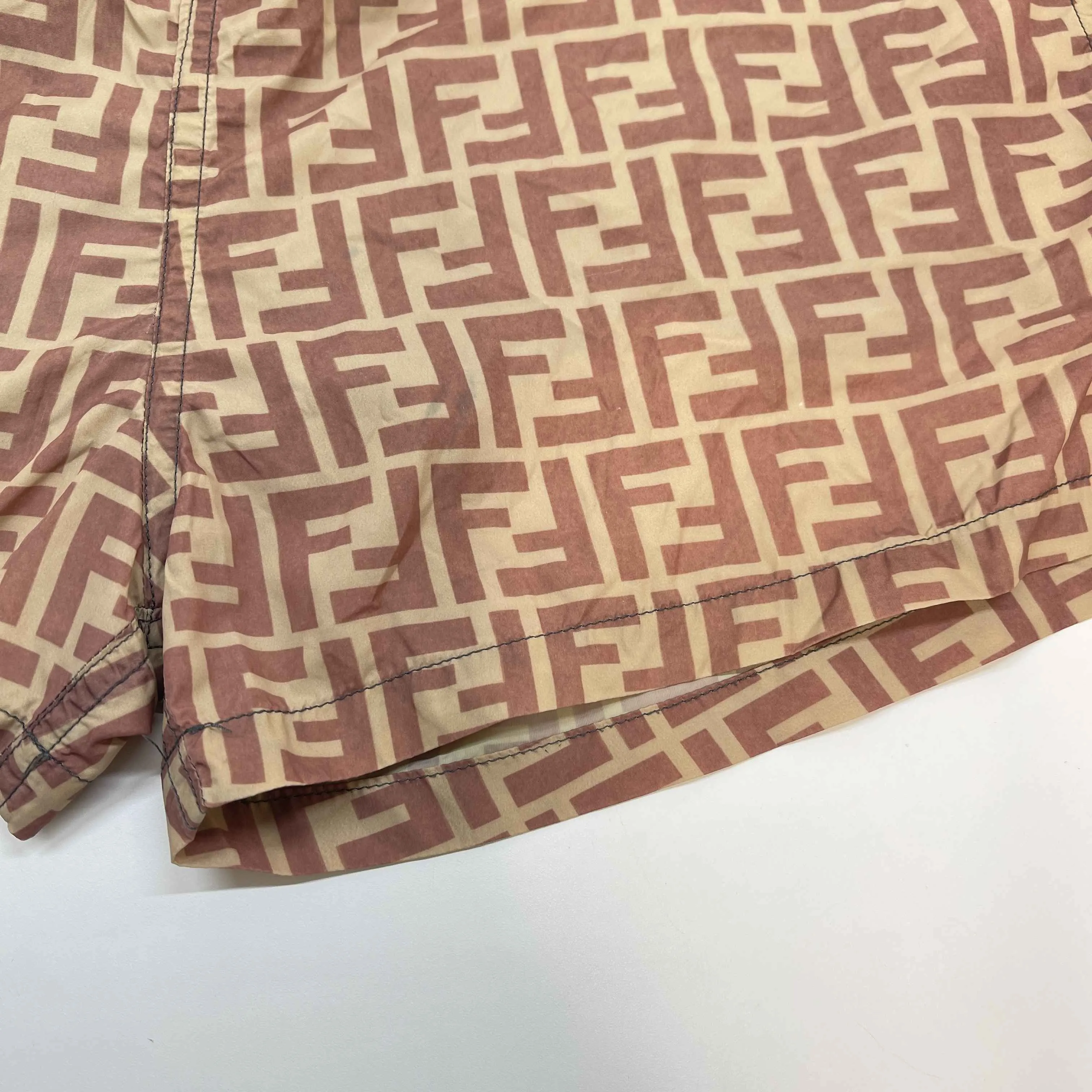Men's Ff Logo Print Swim Shorts Brown Size W36 / IT 52