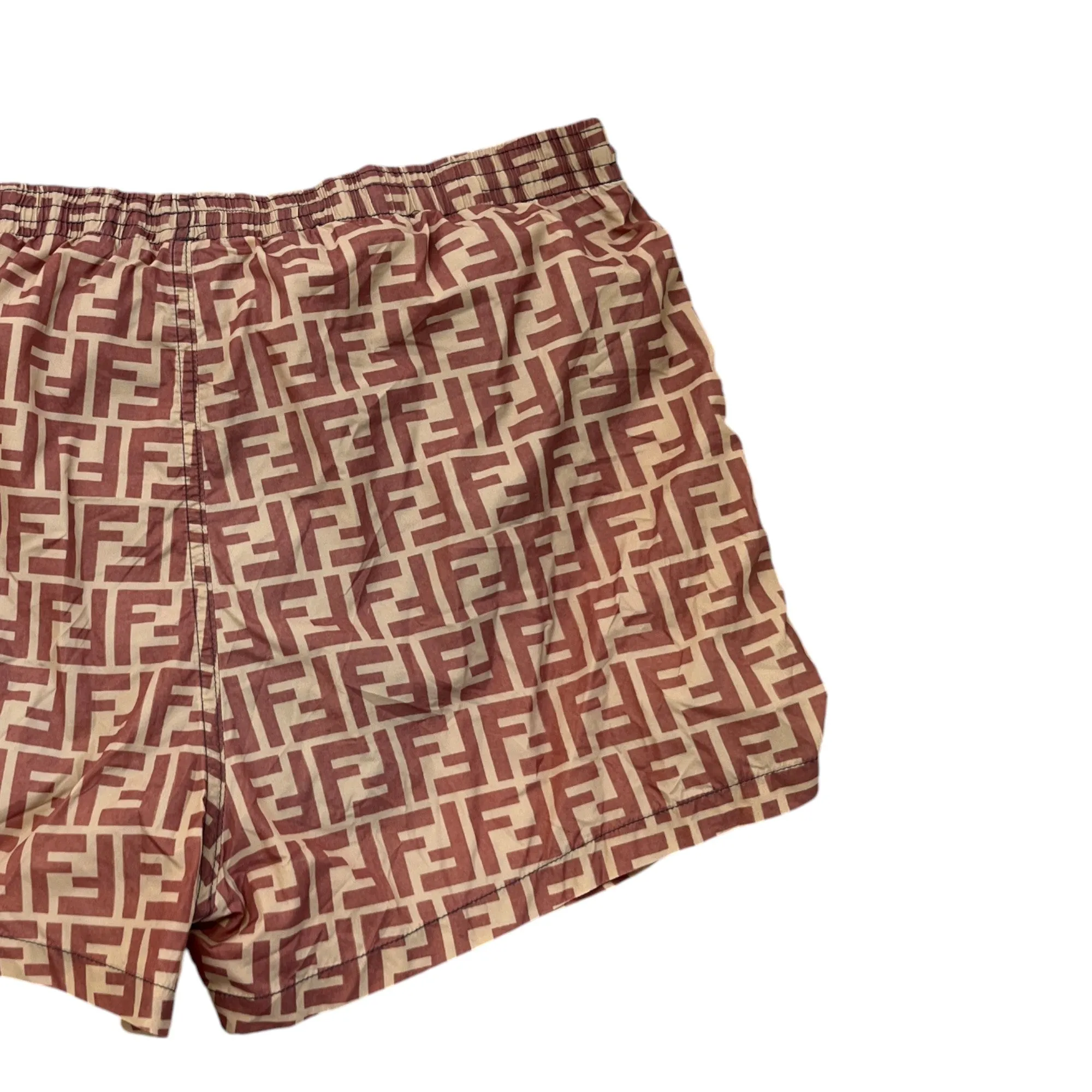 Men's Ff Logo Print Swim Shorts Brown Size W36 / IT 52
