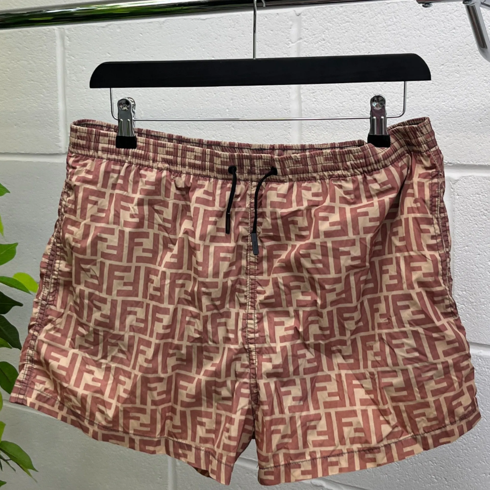 Men's Ff Logo Print Swim Shorts Brown Size W36 / IT 52