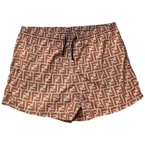 Men's Ff Logo Print Swim Shorts Brown Size W36 / IT 52