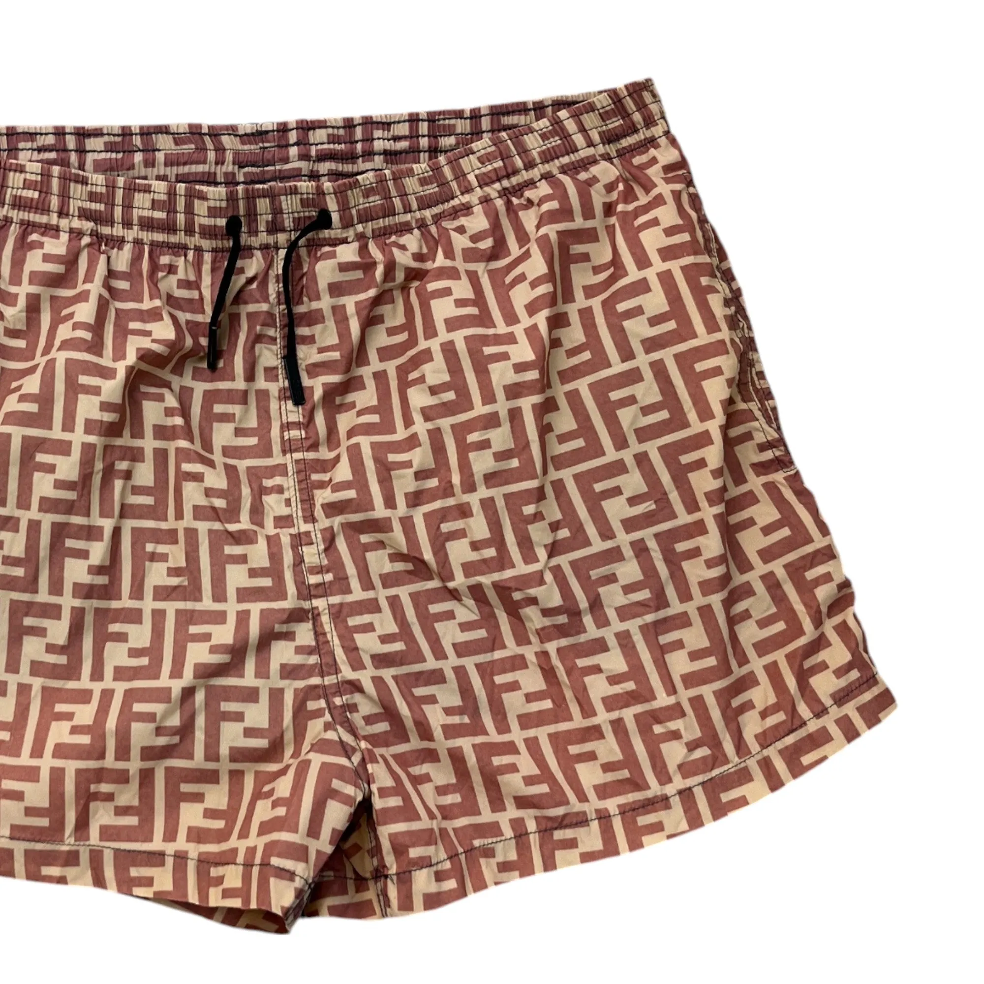 Men's Ff Logo Print Swim Shorts Brown Size W36 / IT 52