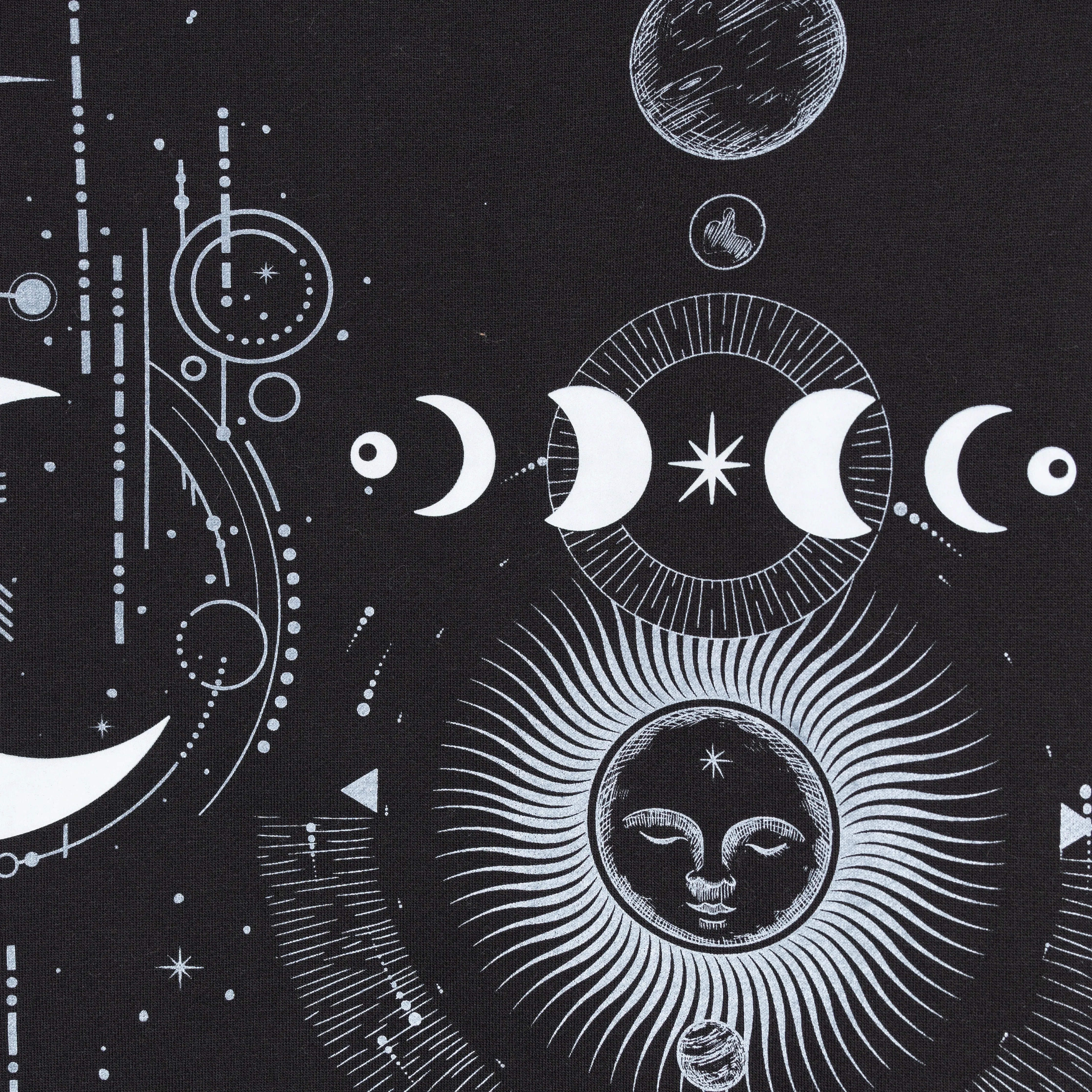 Mens Graphic Wraparound Crewneck Pullover Sweatshirt - Black / Celestial Sun And Moon